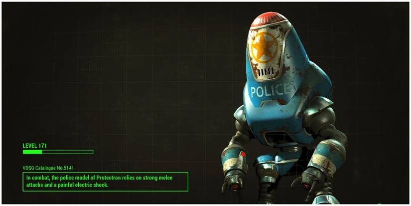 A loading screen including a police protectron