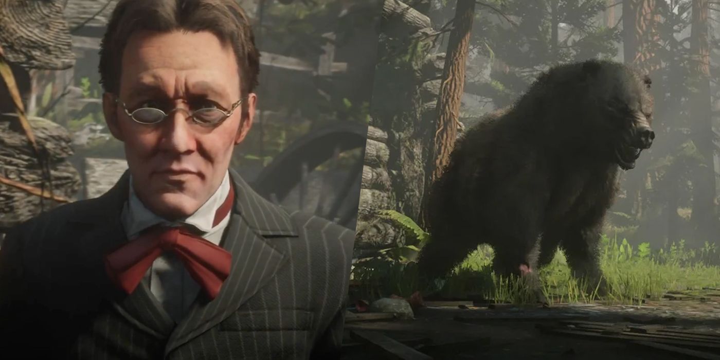Marshall Thurwell and a grizzly from Red Dead Redemption 2