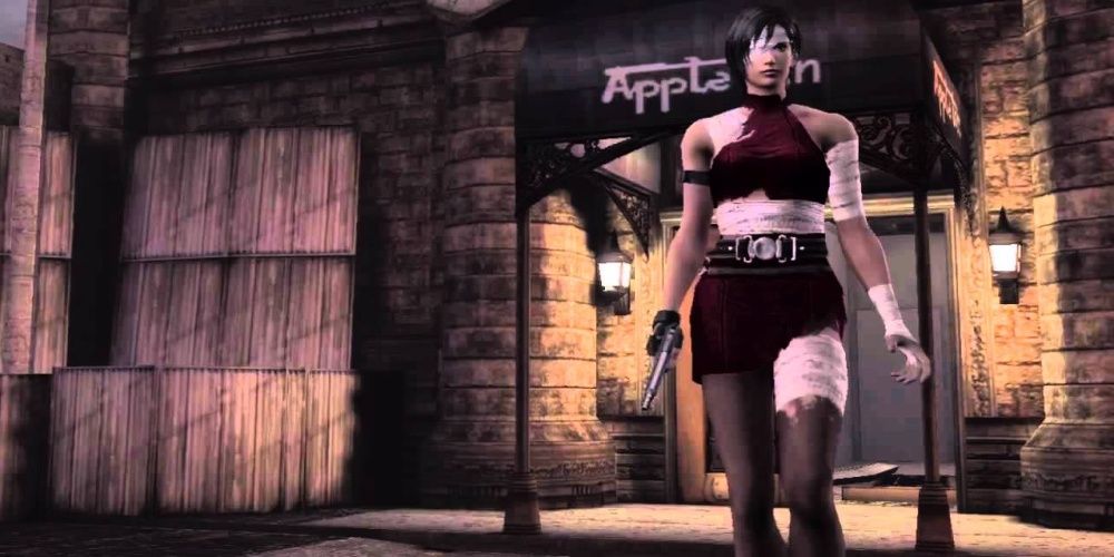 Resident Evil Umbrella Chronicles Ада Вонг стоит возле Apple Inn