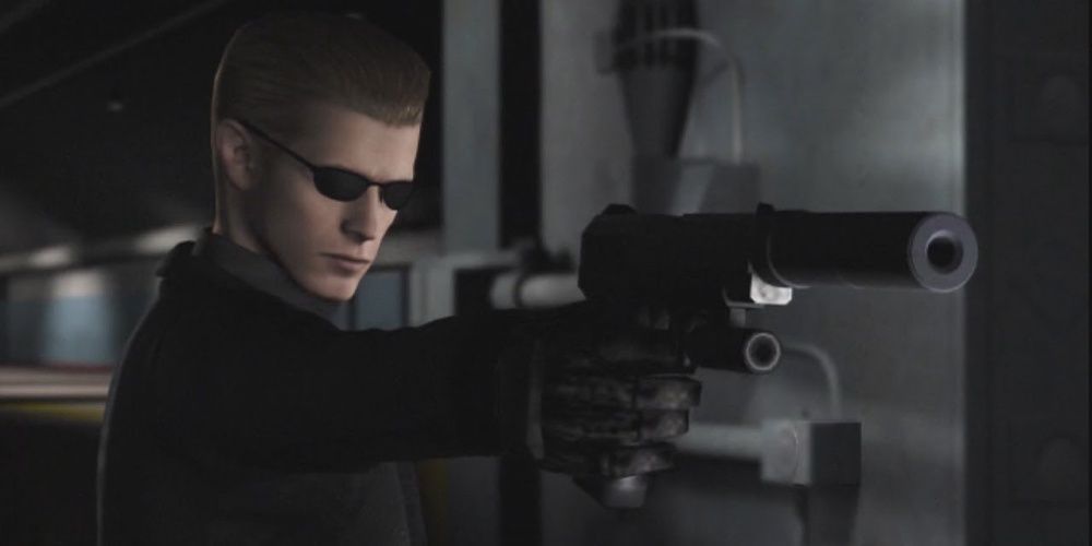 Resident Evil Umbrella Chronicles Вескер целится из пистолета с глушителем
