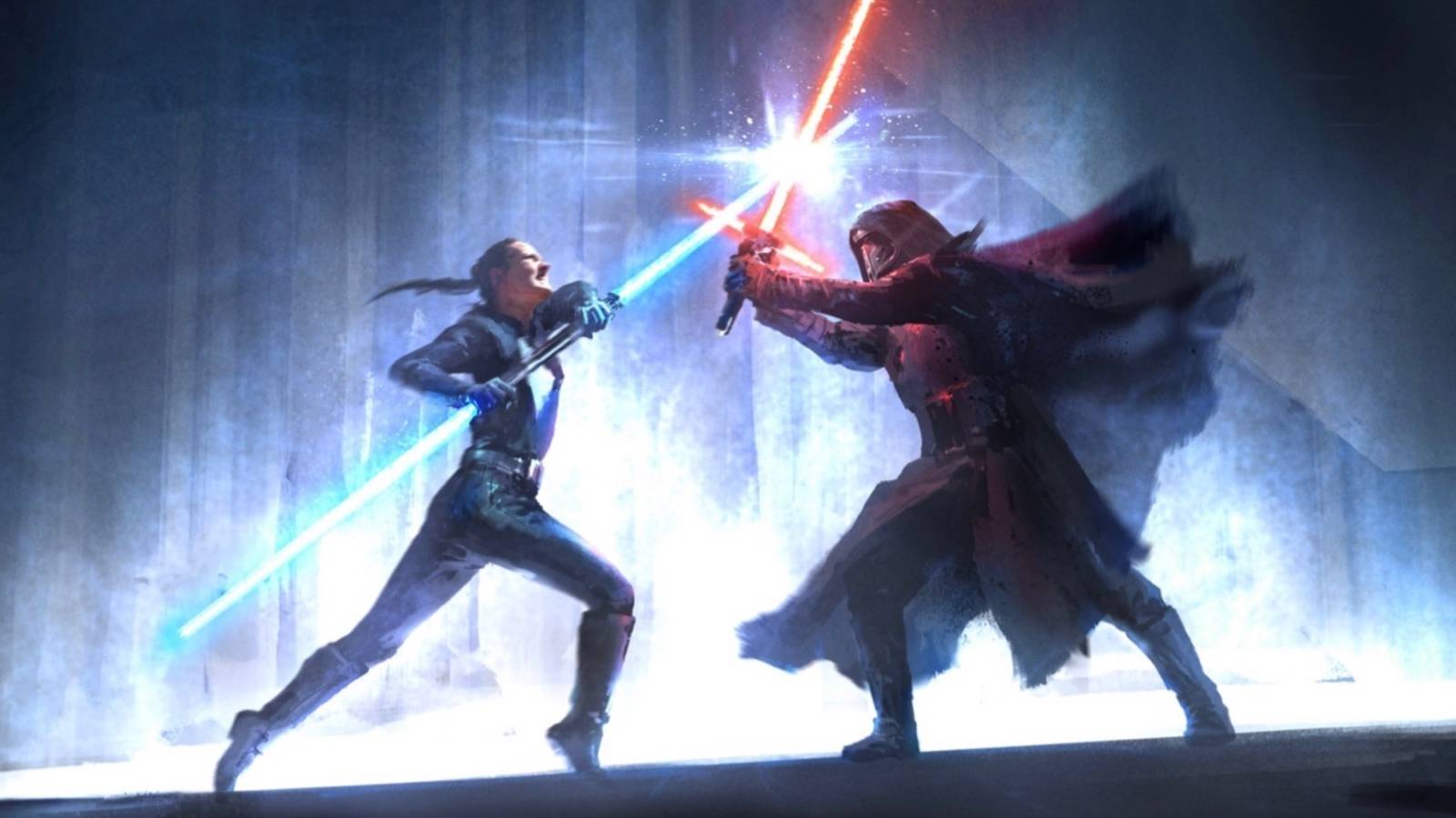 Rey and Kylo Ren in Duel of the Fates concept art