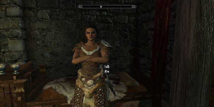 Elder Scrolls Skyrim Ria of the Companions Arms Crossed in Darkened Chamber