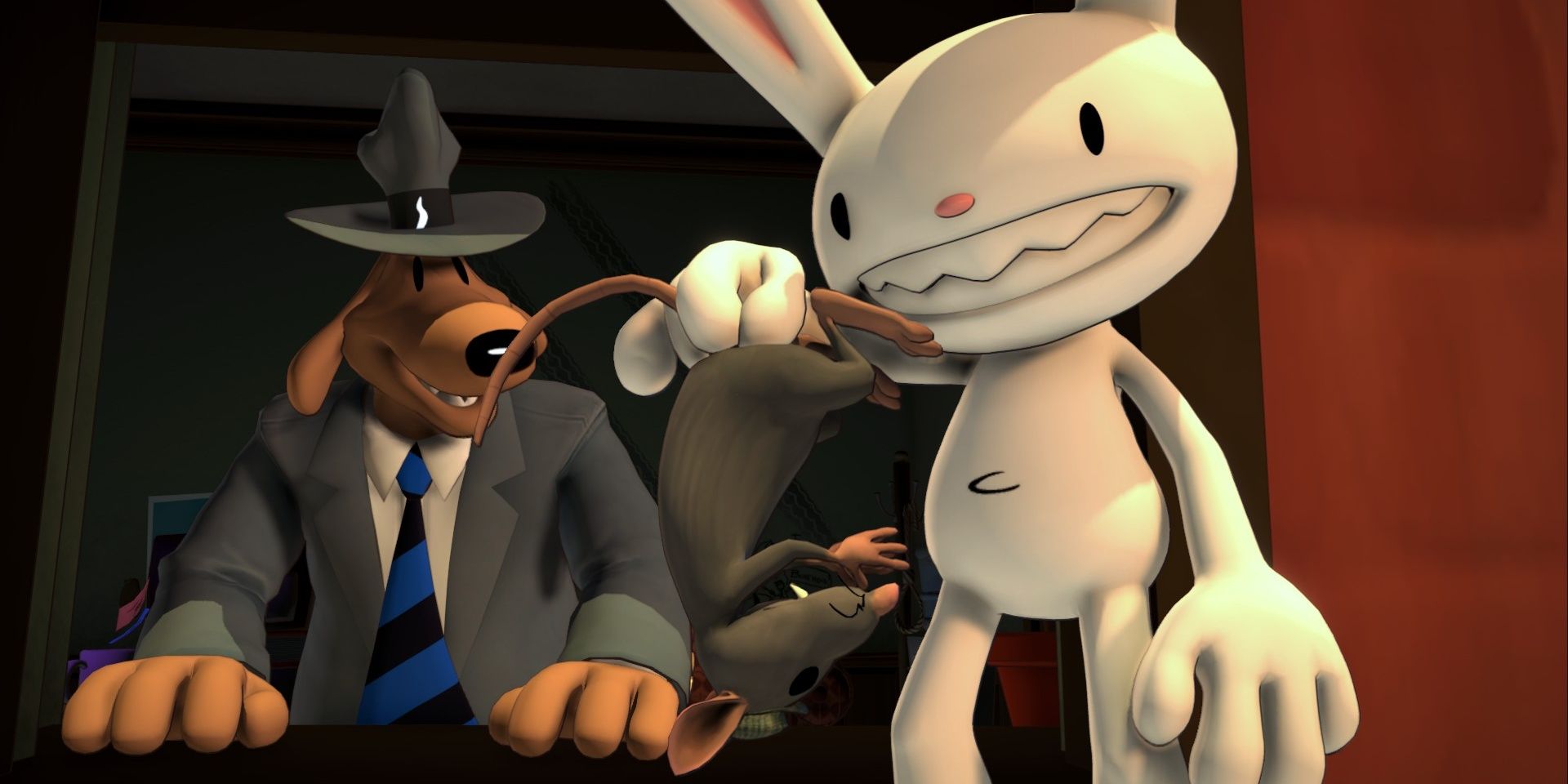 Max playing with a rat in Sam & Max Save The World