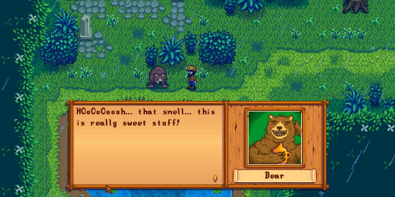 Cutscene with the bear in Stardew Valley