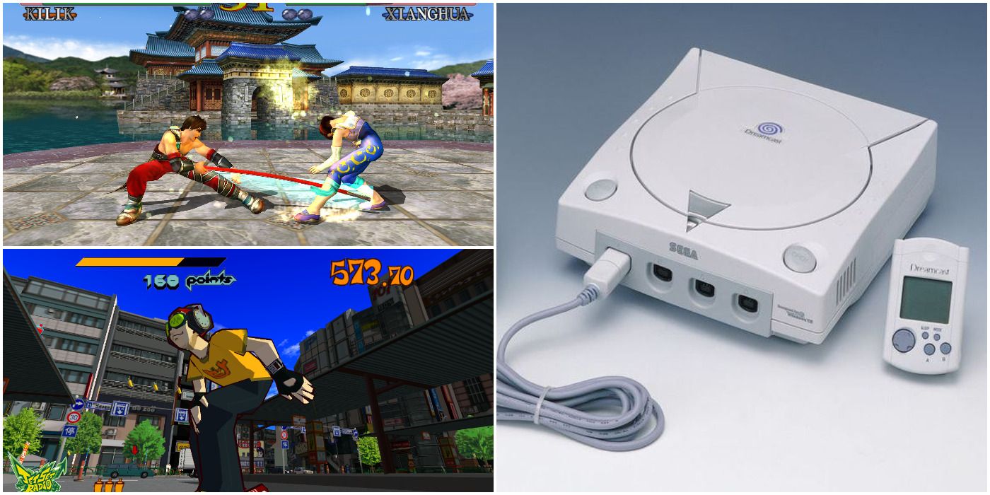Sega Dreamcast Console with Soul Caliber and Jet Set Radio Gameplay