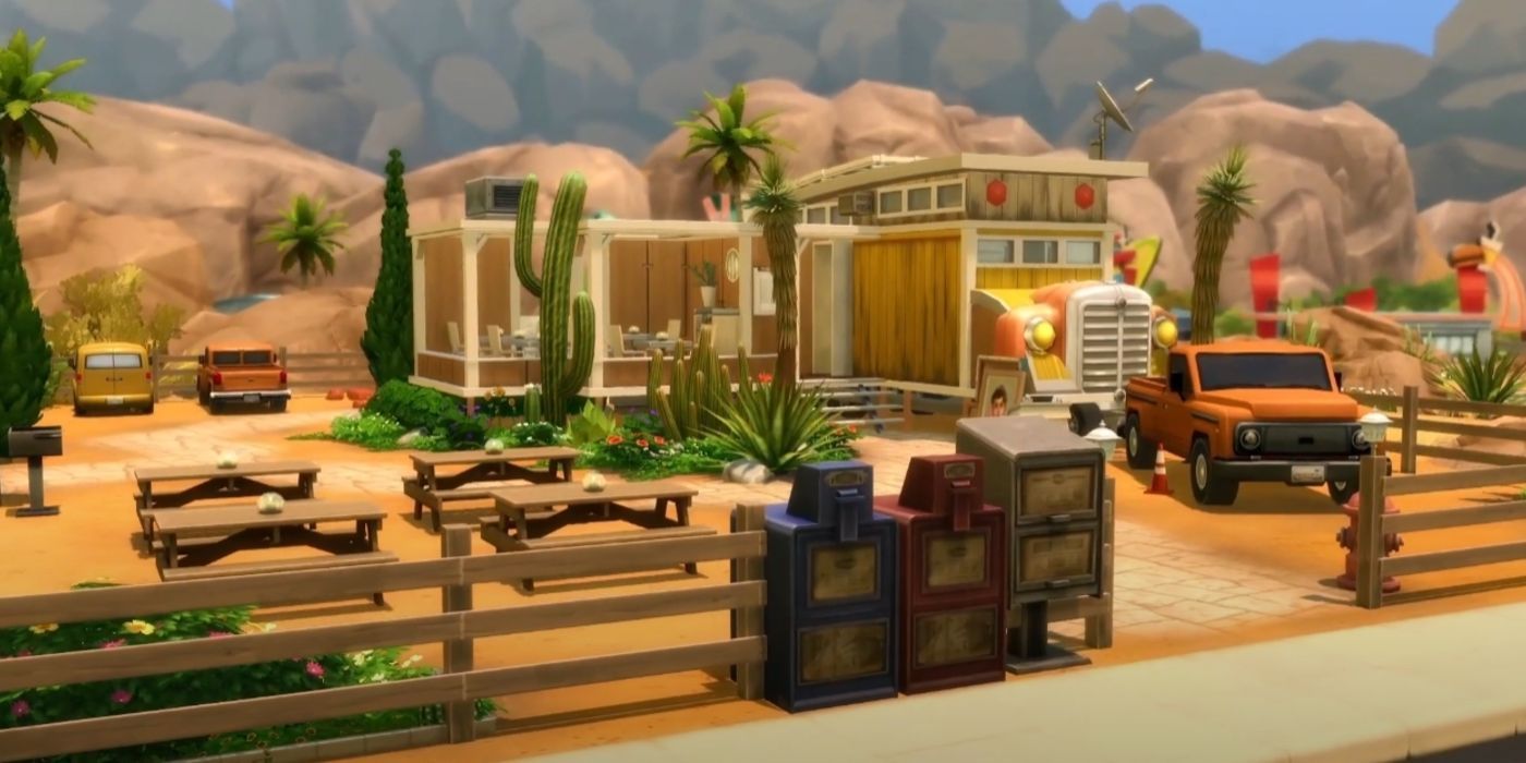 Sims 4 bus converted into a tiny home restaurant build