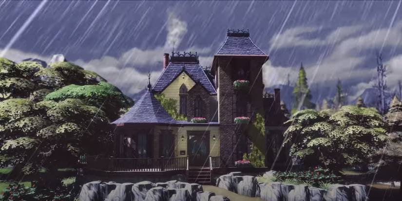 Sims 4 Haunted house raining spooky night time