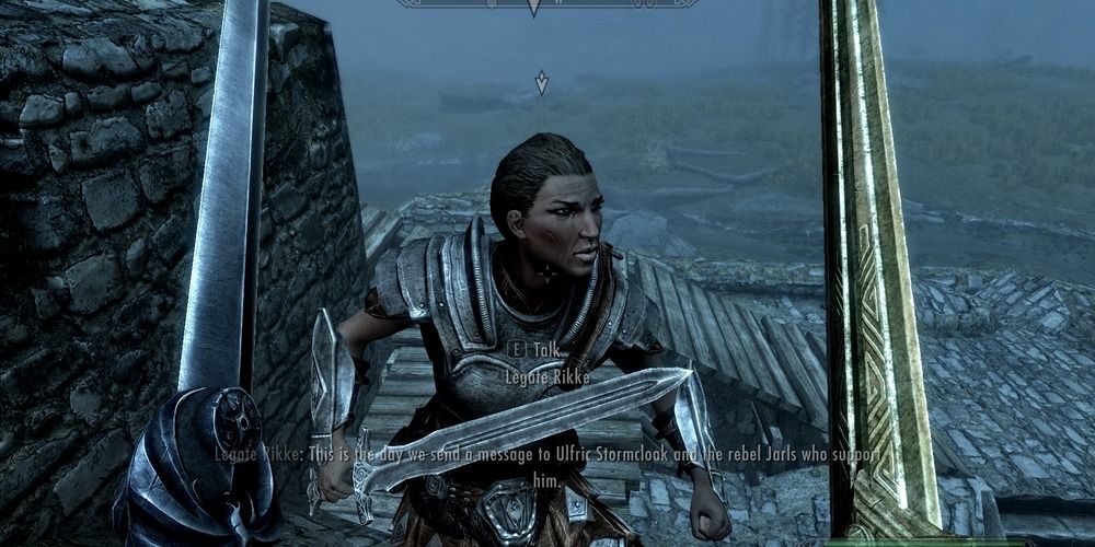 Legate Rikke in battle in Skyrim