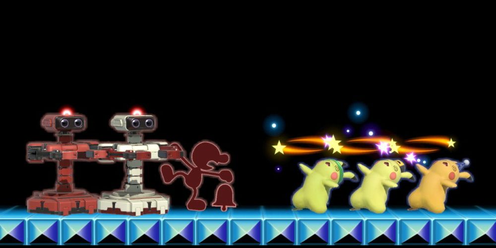 Super Smash Bros Ultimate ROB and Mr. Game And Watch With Stunned Pikachus
