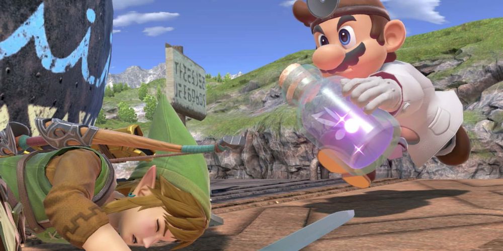 Super Smash Bros Ultimate Dr. Mario Using Fairy Bottle, Link Fainted