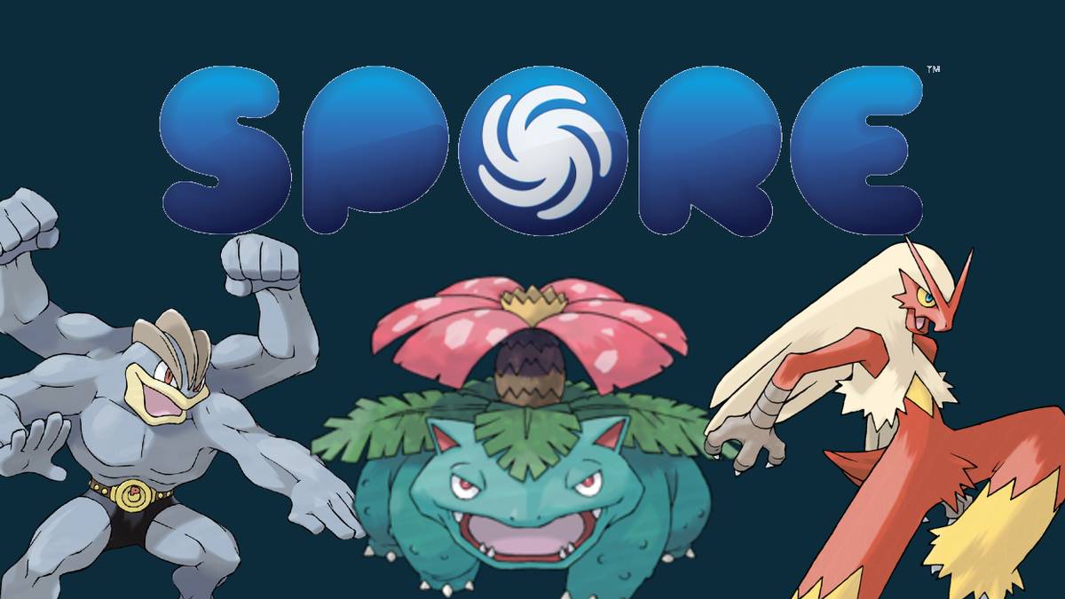 spore logo with machamp venusaur and blaziken