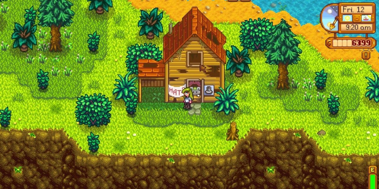 The abandoned house with the hat mouse in Stardew Valley