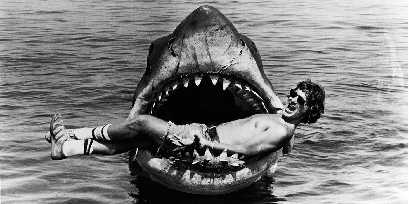 Steven Spielberg and the mechanical shark on the set of Jaws