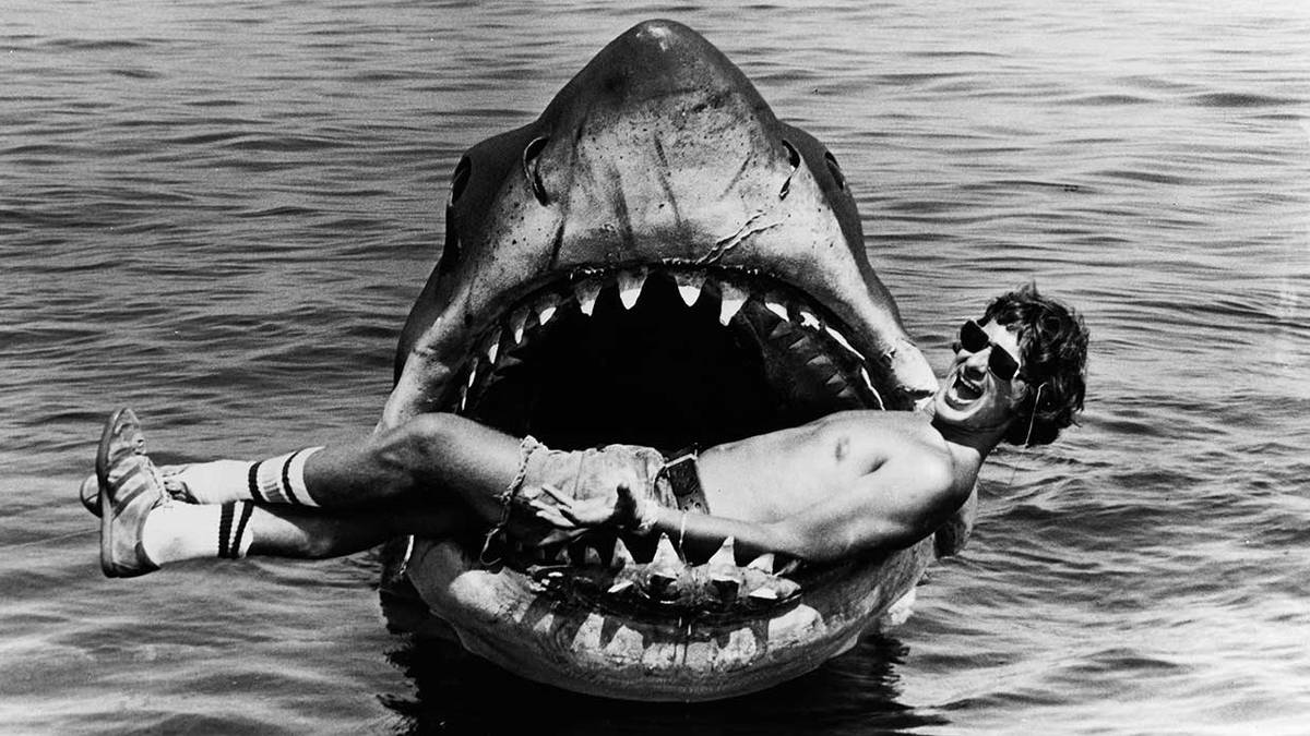 Steven Spielberg and the mechanical shark on the set of Jaws