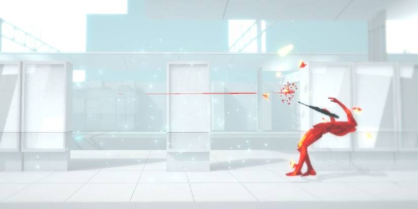 Enemy being shot in Superhot train station level