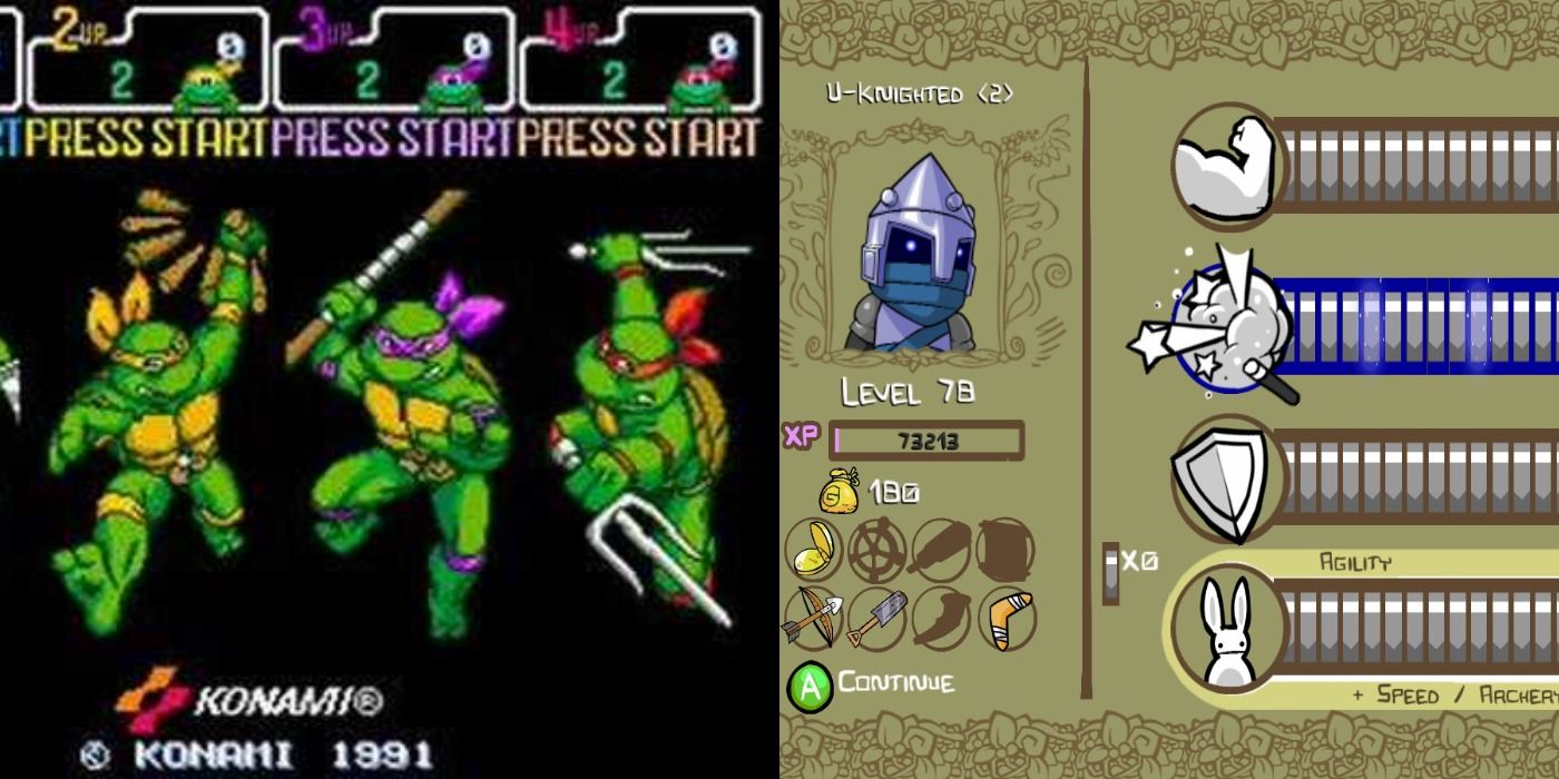 Teenage Mutant Ninja Turtles Turtles in Time Castle Crashers allocating stat points Split Image