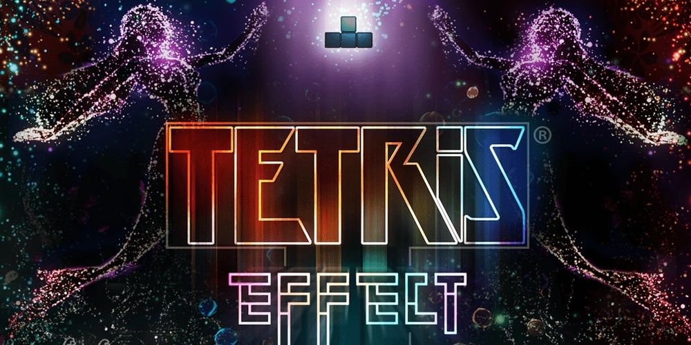 Tetris Effect with multicolored light particles surrounding