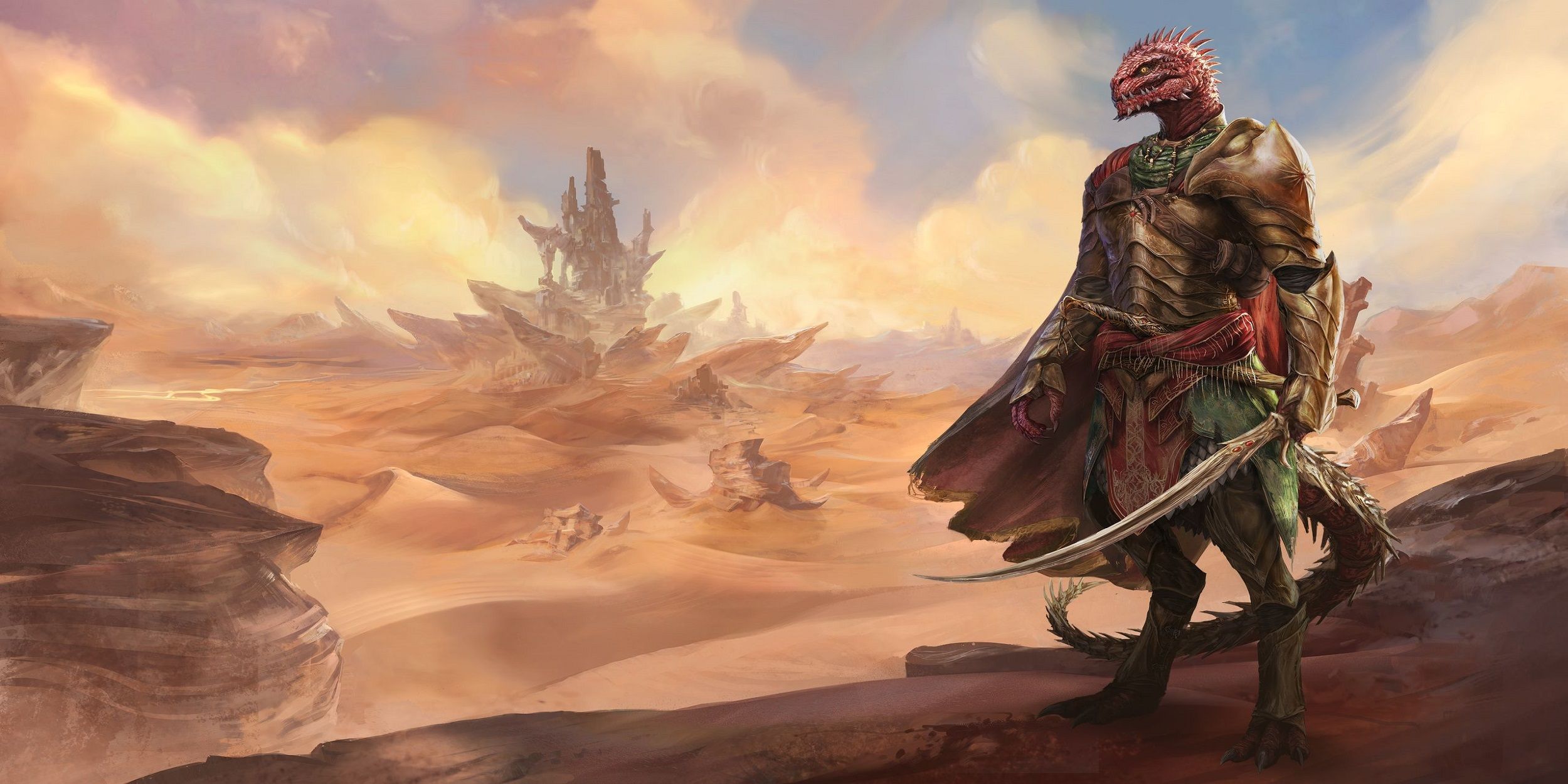 Divinity Original Sin 2 The Red Prince Lizardman Desert Landscape in Desert Gear and One Sword in Hand