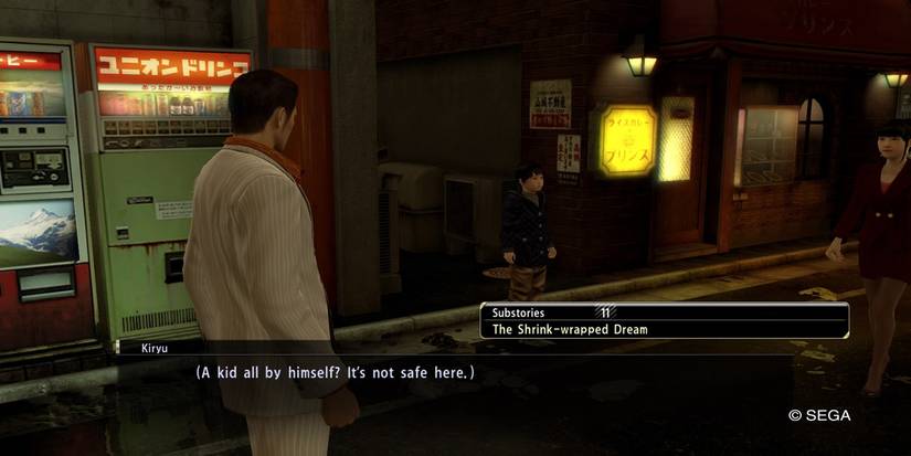 Yakuza 0 - Kiryu speaking to a child