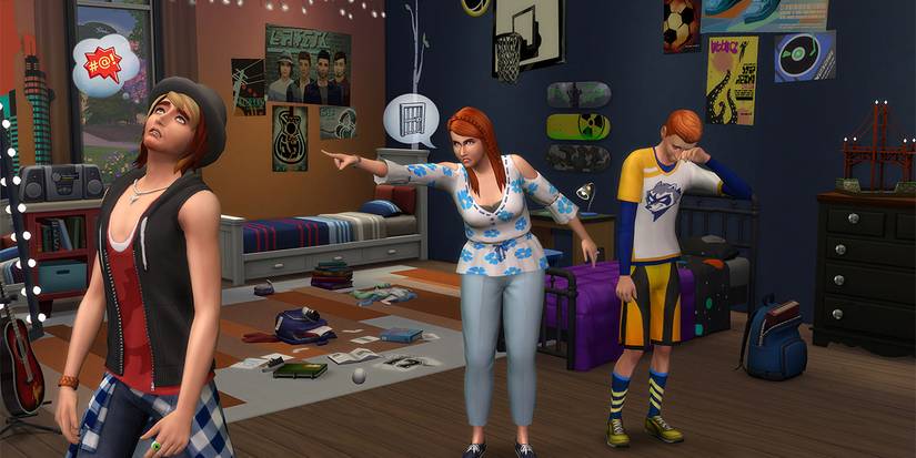 The Sims 4 Parenthood key art sims arguing in home