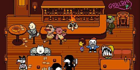 Sans and the player at Grillby's in Undertale