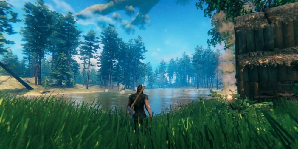 Valheim Hero Standing on the Shores of a Lake
