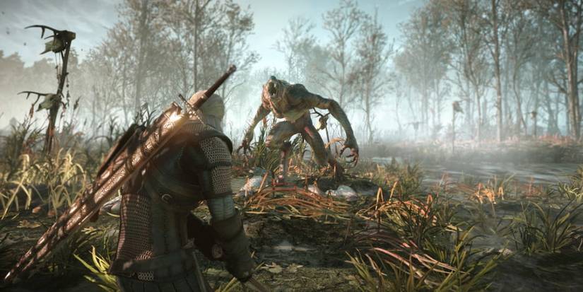 Geralt in a battle in The Witcher 3