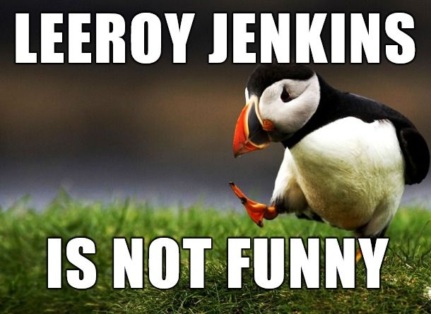 The smallest puffin you've ever seen making a controvercial take about Leeroy Jenkins from World of Warcraft