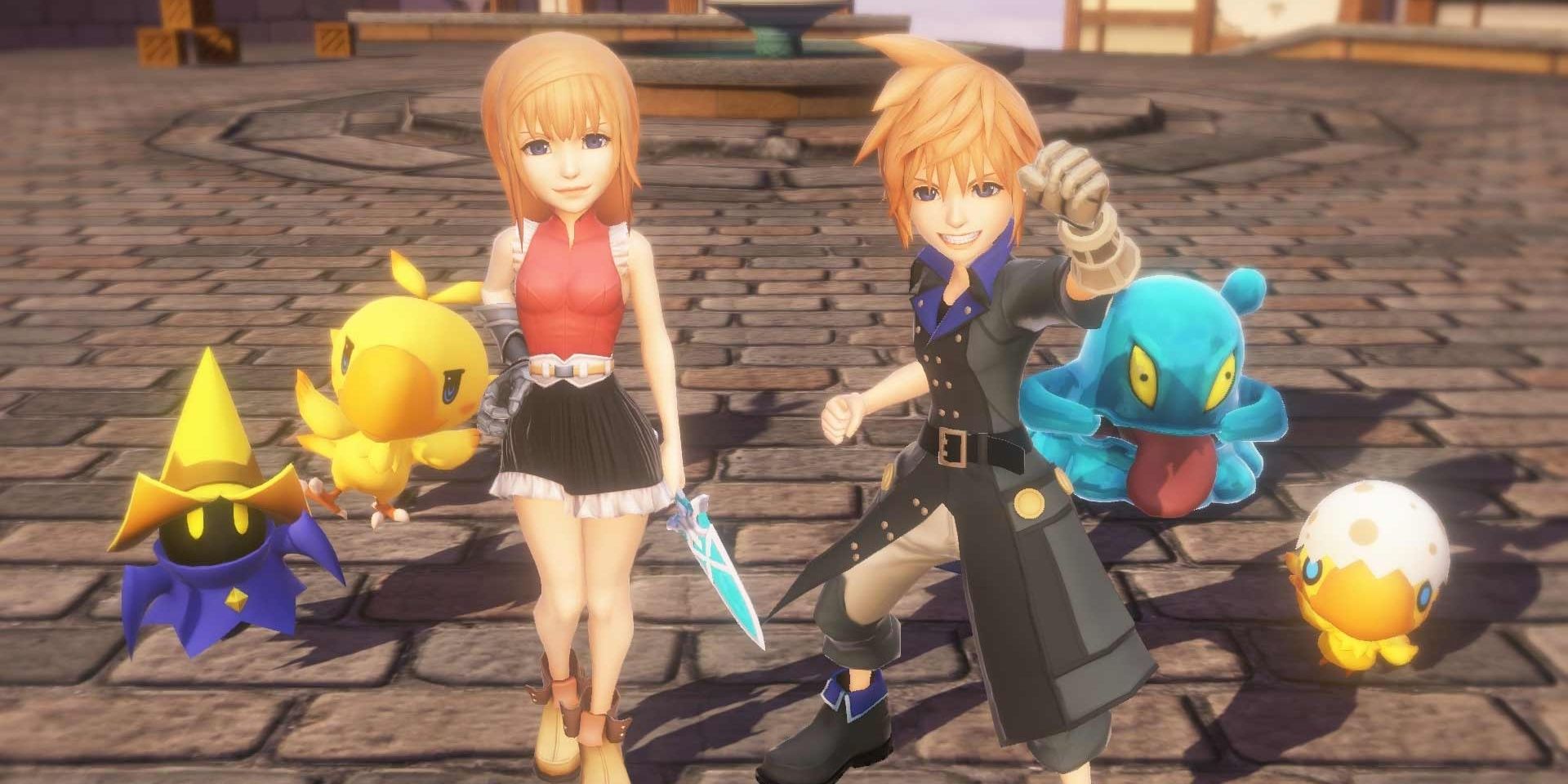 Lann and Reynn, plus many Final Fantasy characters, in World of Final Fantasy
