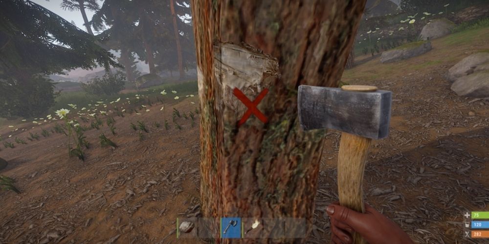 Rust Video Game 'X' Icon on Tree
