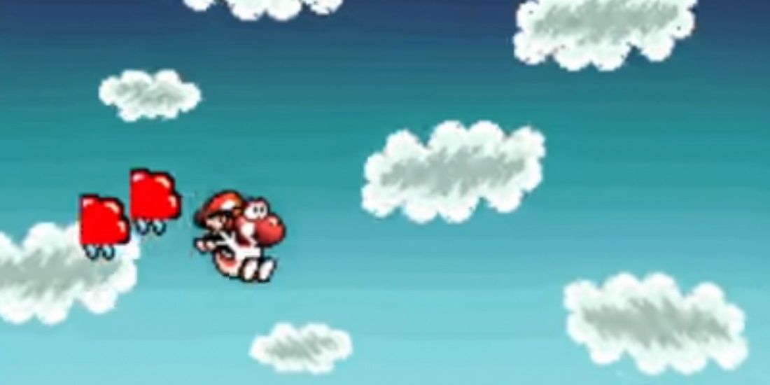 Yoshi's Island Yoshi falling with glitched chickens