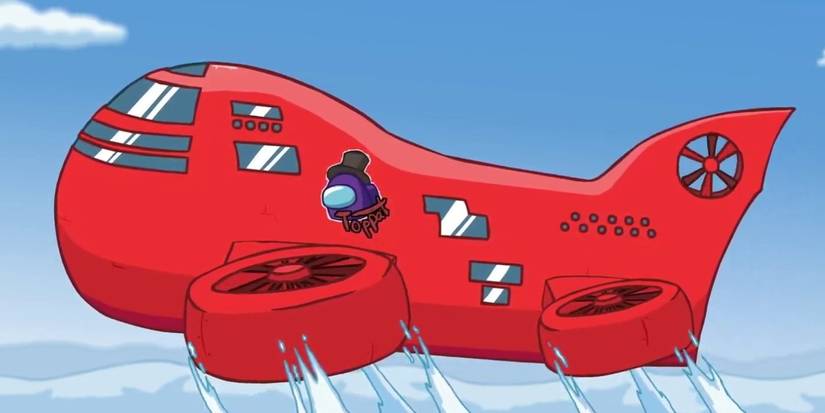 among us airship red ice background