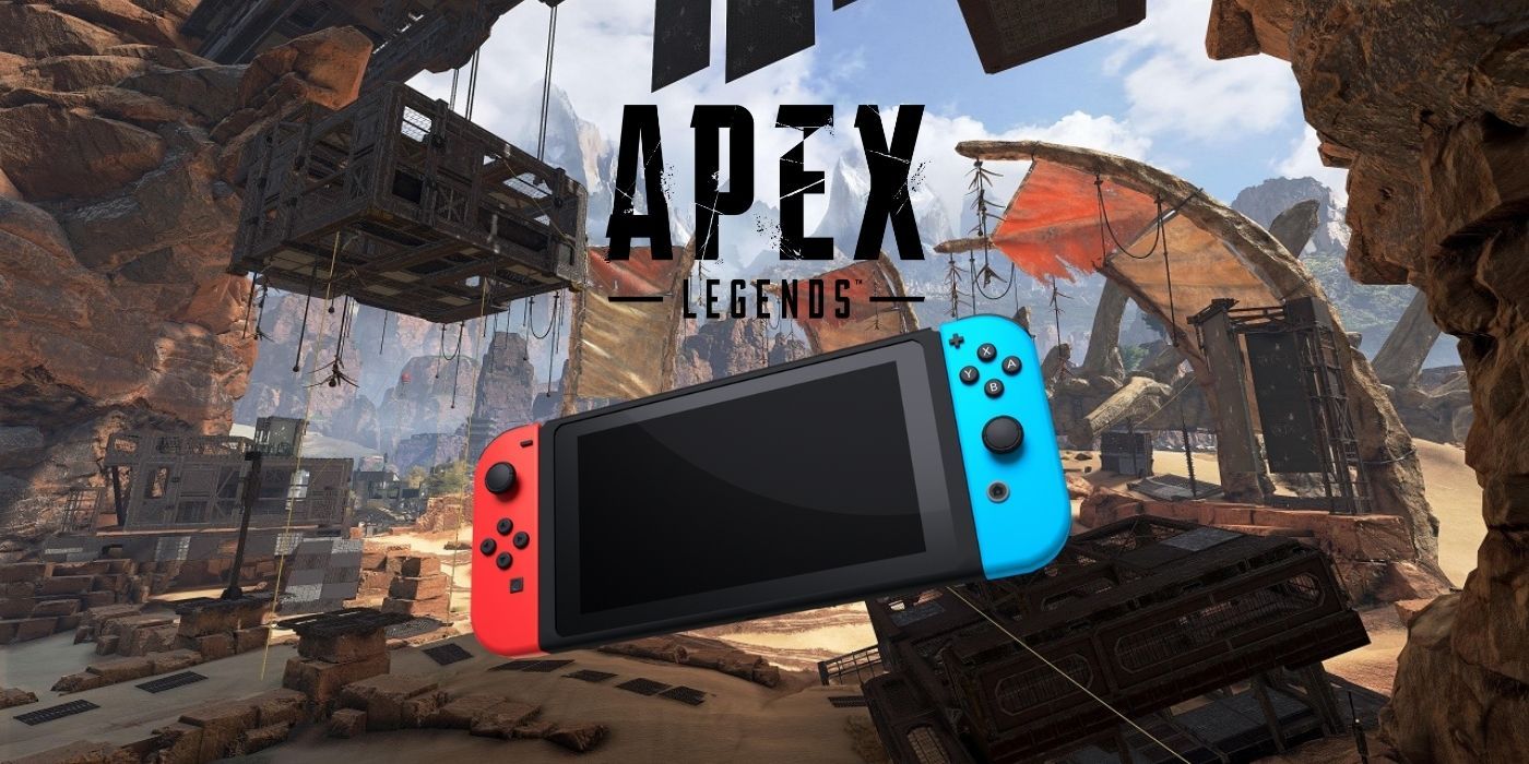 nintendo switch console over artwork of desert canyon in apex legends