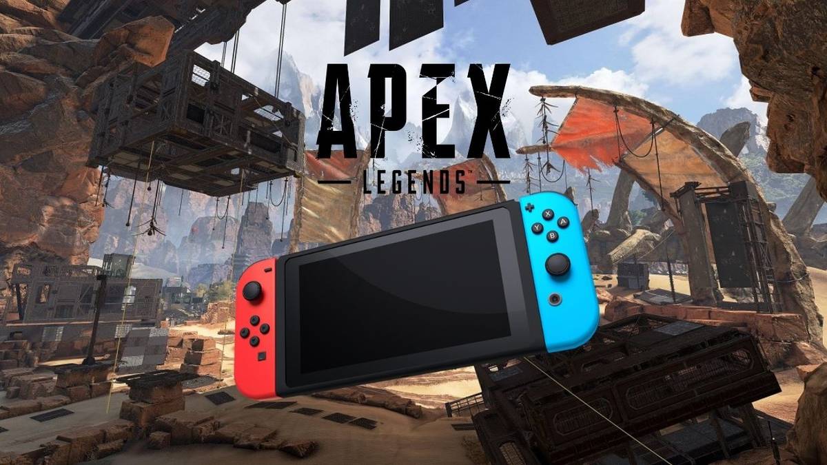 nintendo switch console over artwork of desert canyon in apex legends