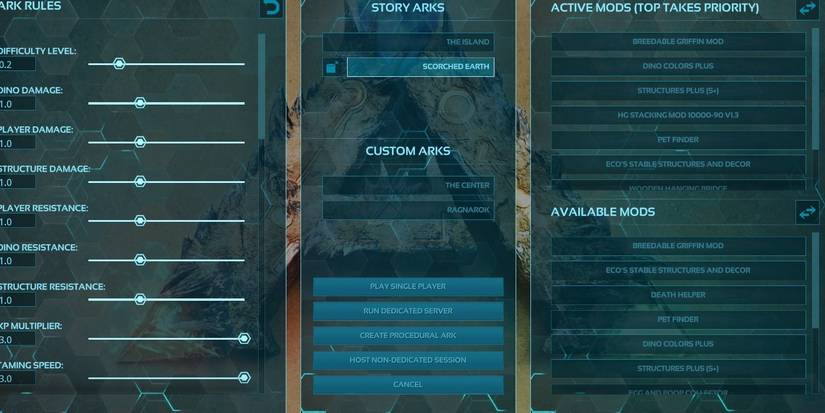 ark creating world set up screen