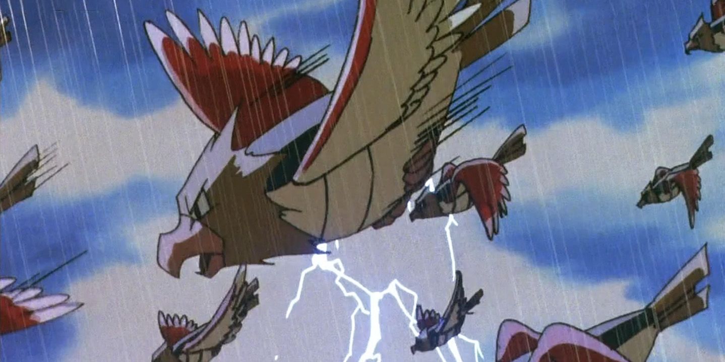 Ash threw rocks at a Spearow in the first episode of the Pokemon anime