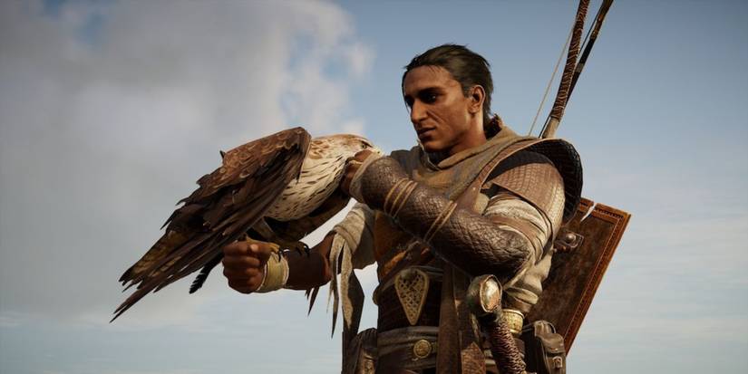 Asassin's Creed Origins Bayek Interacting With Eagle