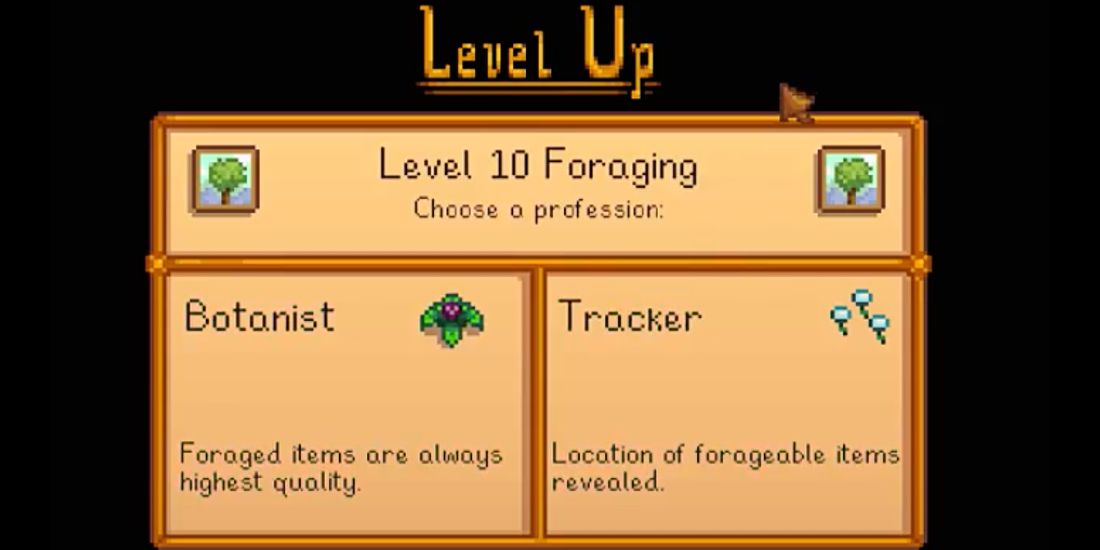 A screen from Stardew Valley showing the forage increase to level 10