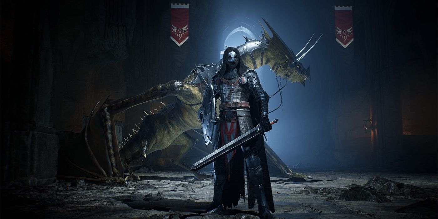 armored marauder in front of a dragon