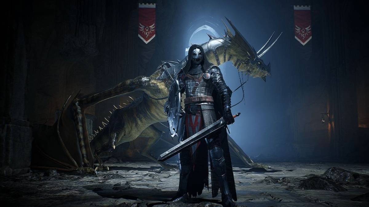 armored marauder in front of a dragon