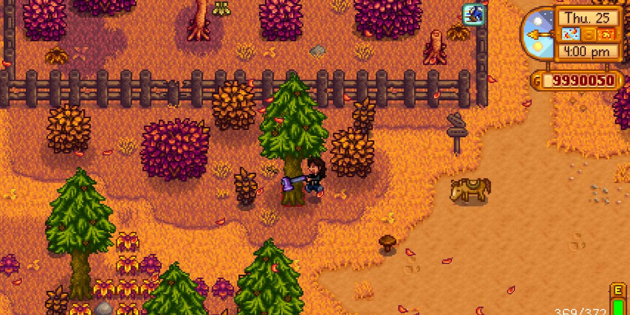 Player chopping wood in Stardew Valley