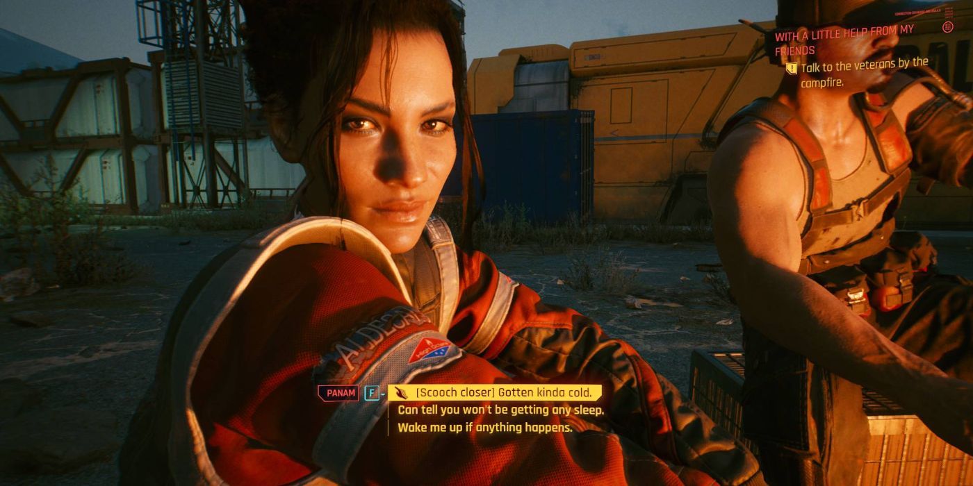 Cyberpunk 2077 V and Panam At Campfire Romance Dialogue