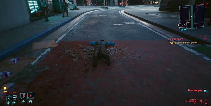 cyberpunk npc on the ground