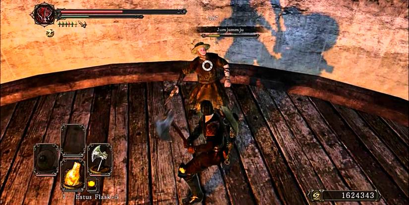 player using a strong one handed axe.