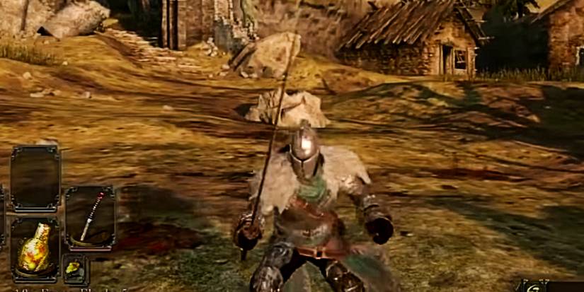 player practicing with a katana in majula.