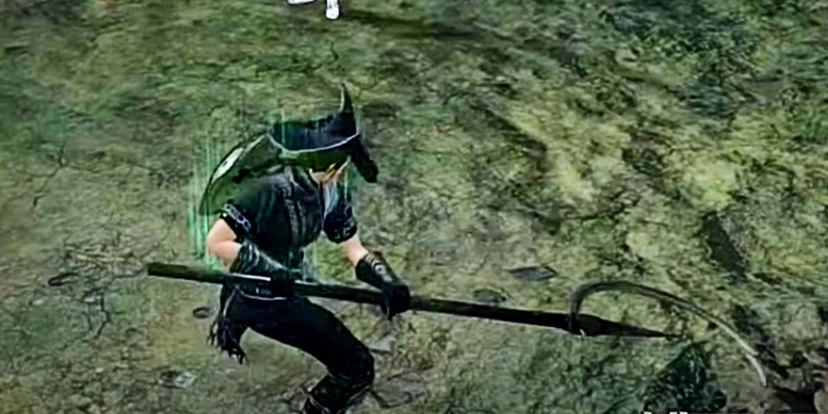player swinging a reaper shaped like a crescent.