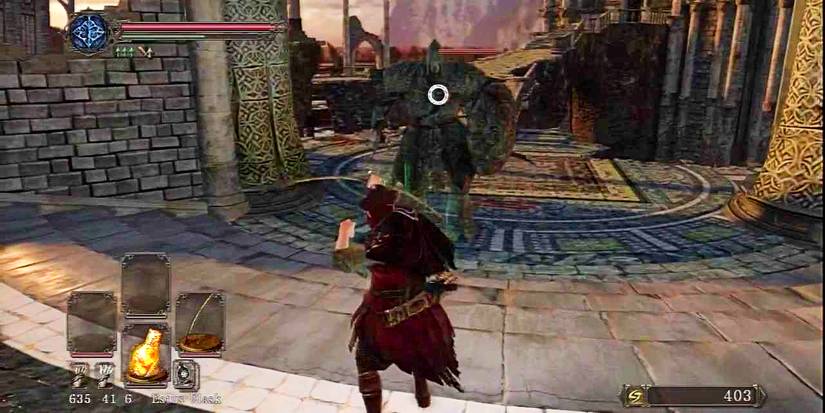 player shooting a large enemy with a bow.