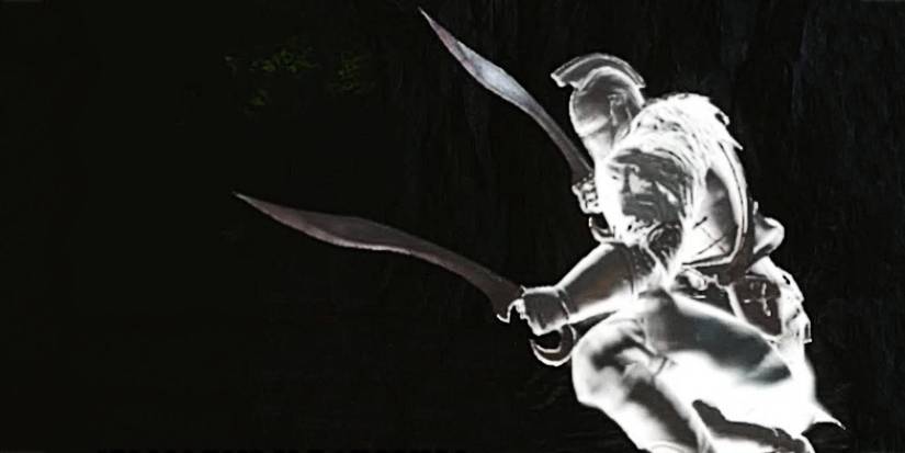 player with 2 sabres as a white phantom.