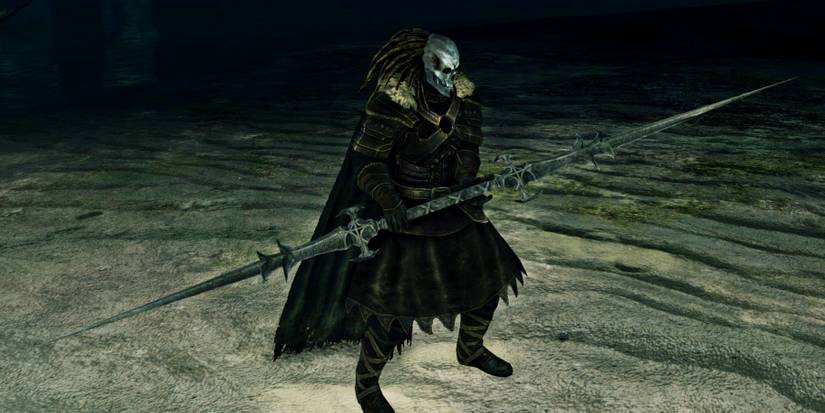 player holding a heavy twinblade with both hands.
