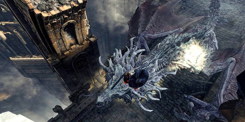 player doing the plunging attack on the boss.